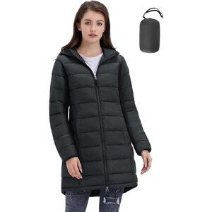 Women's  Packable Puffer Jacket with Hood Plus Size Lightweight Long Puffer Coat